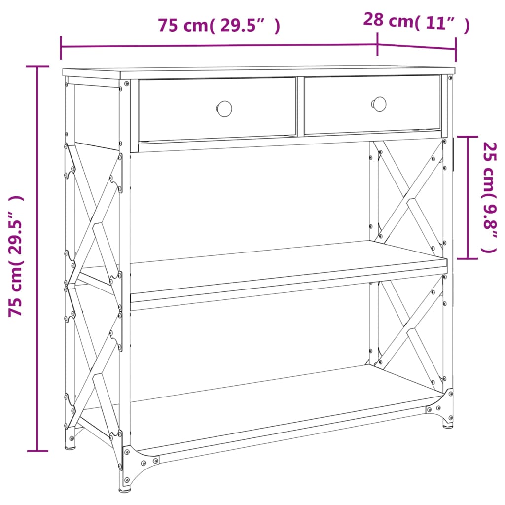 Wandtafel 100x28x75 cm bewerkt hout