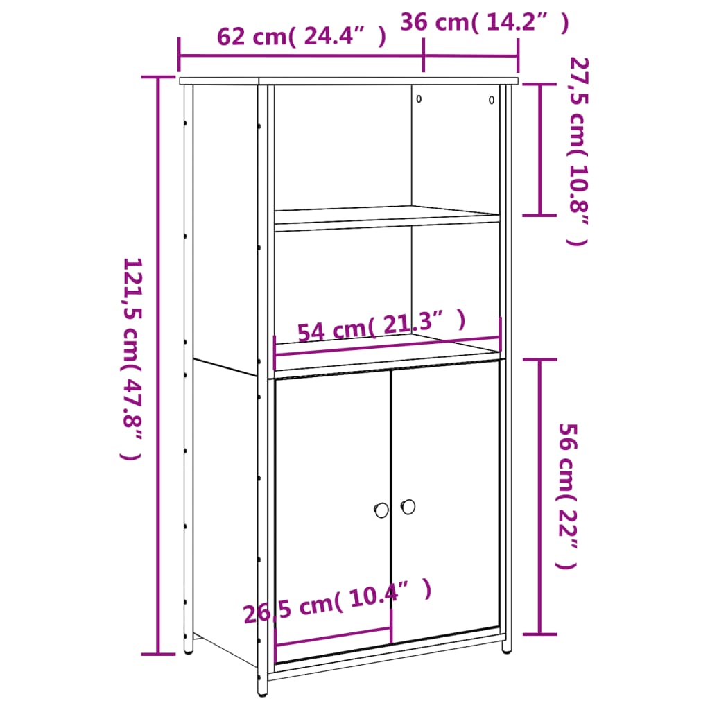 Hoge kast 62x32x103,5 cm bewerkt hout eikenkleurig