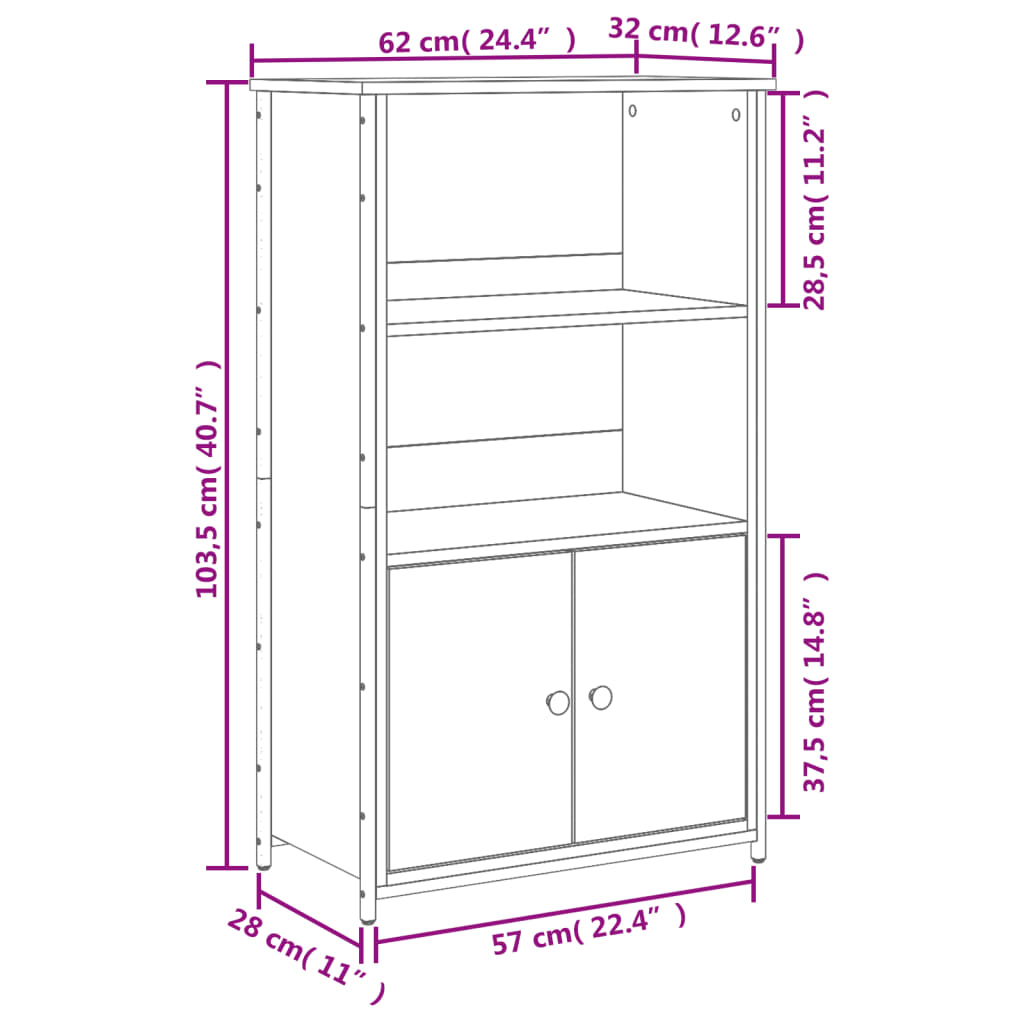 Hoge kast 62x32x103,5 cm bewerkt hout eikenkleurig