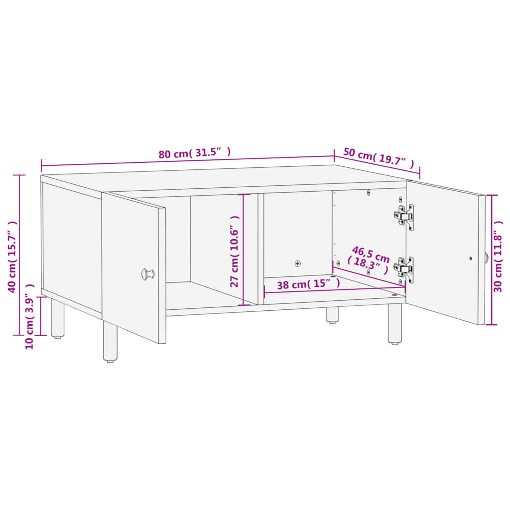 Salontafel 80x50x40 cm massief mangohout