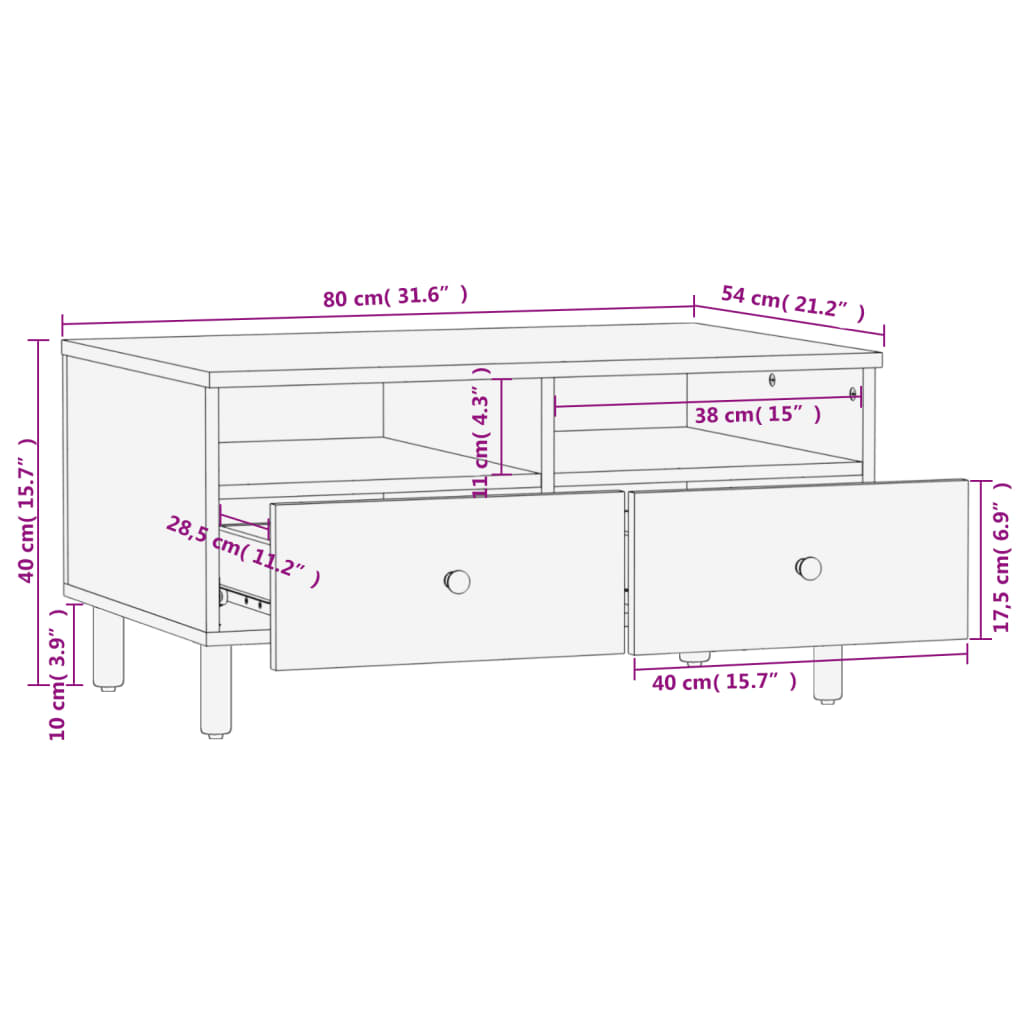 Salontafel 80x54x40 cm massief mangohout