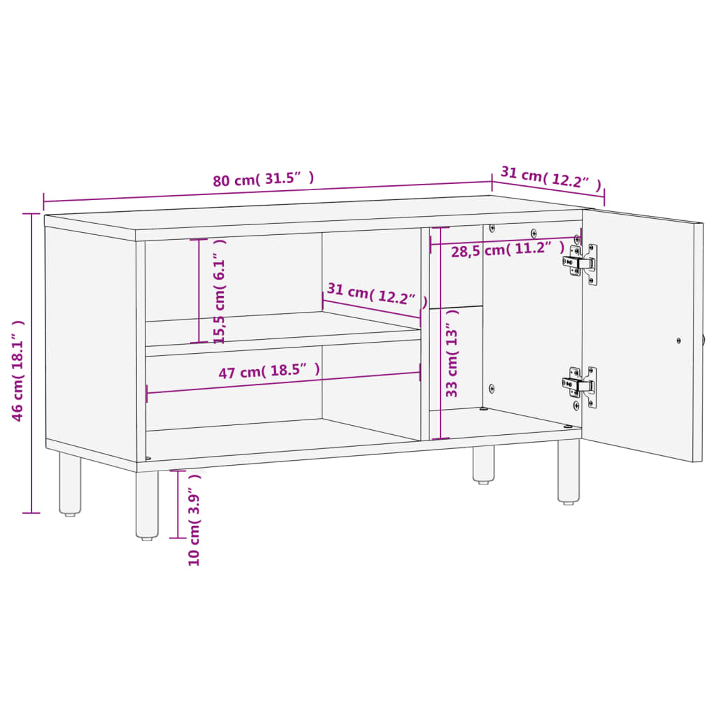 Tv-meubel 80x33x46 cm massief acaciahout