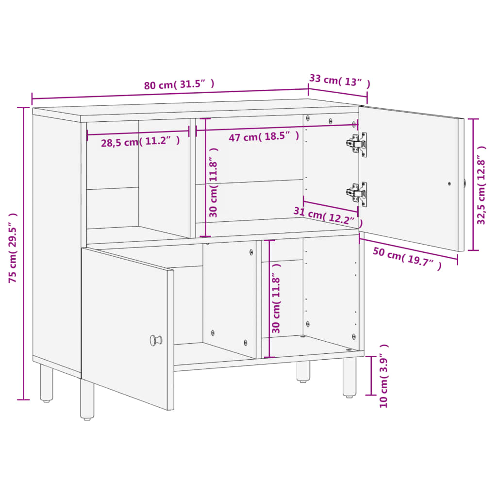 Bijzetkast 80x33x75 cm massief acaciahout