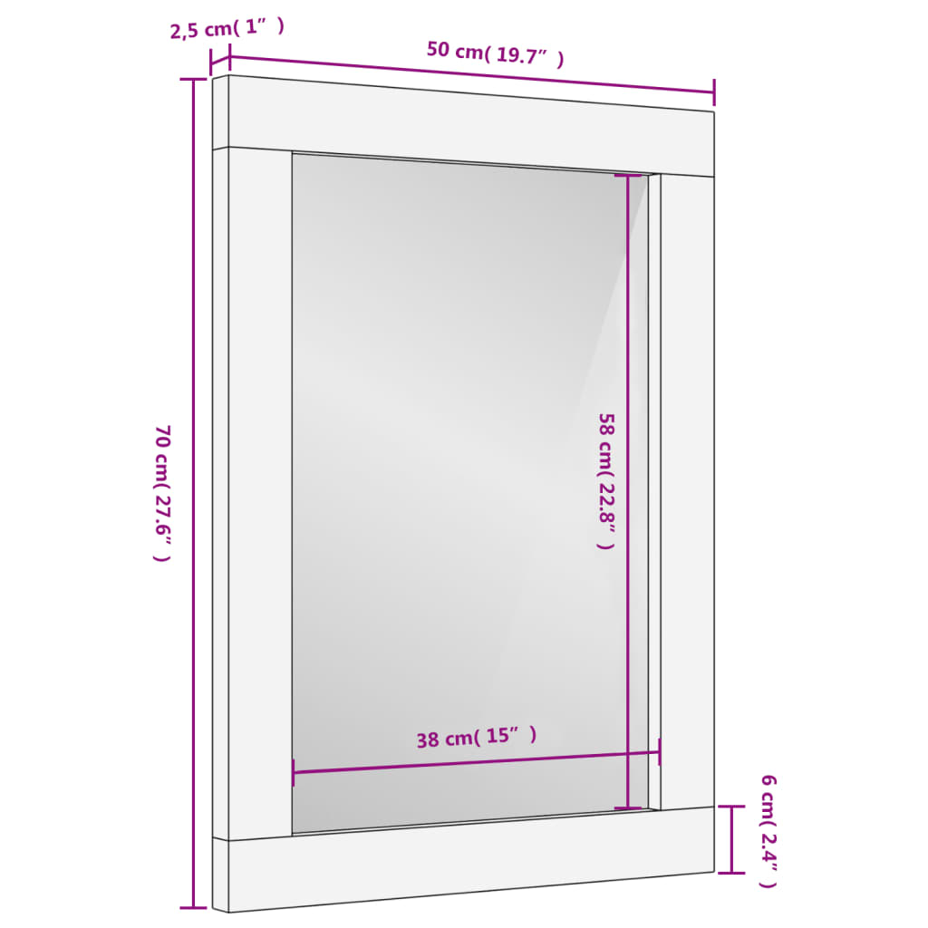 Badkamerspiegel 50x70x2,5 cm massief mangohout en glas