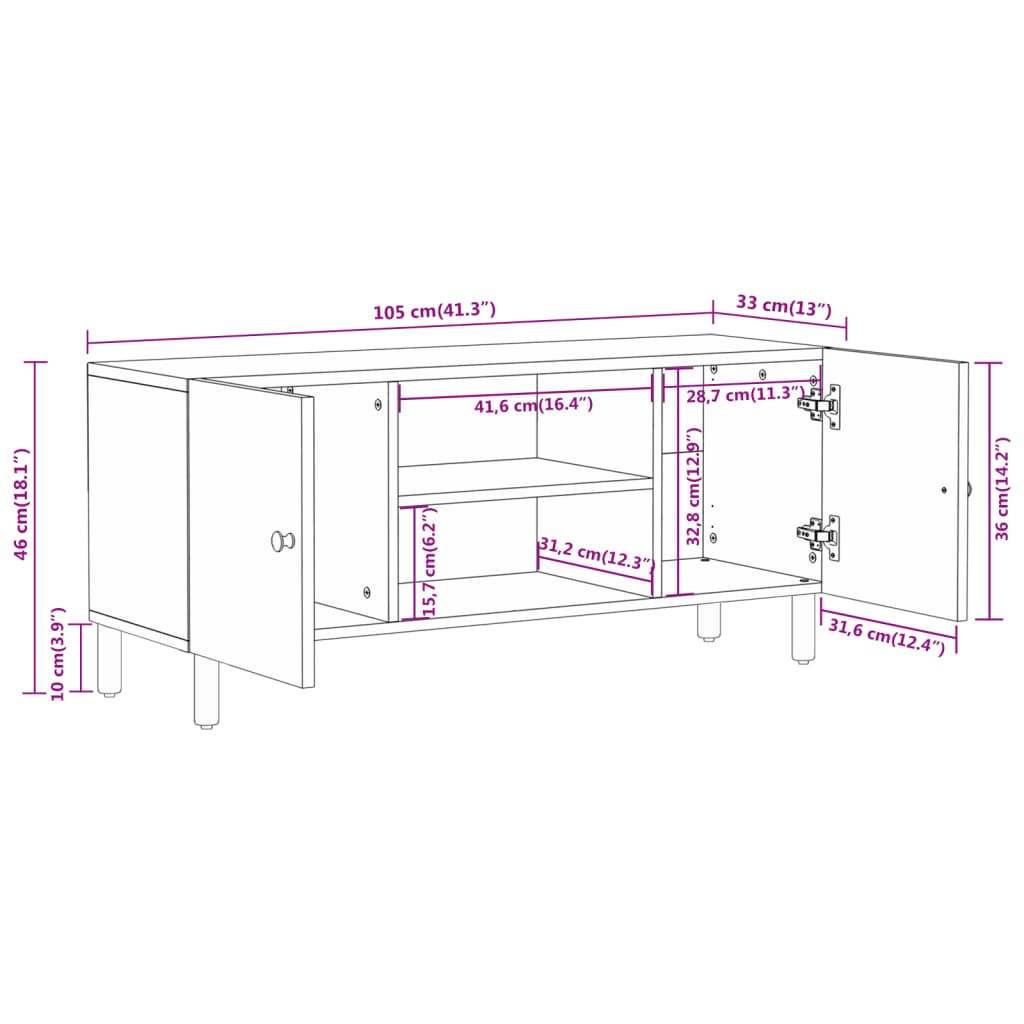 Tv-meubel 105x33x46 cm massief mangohout