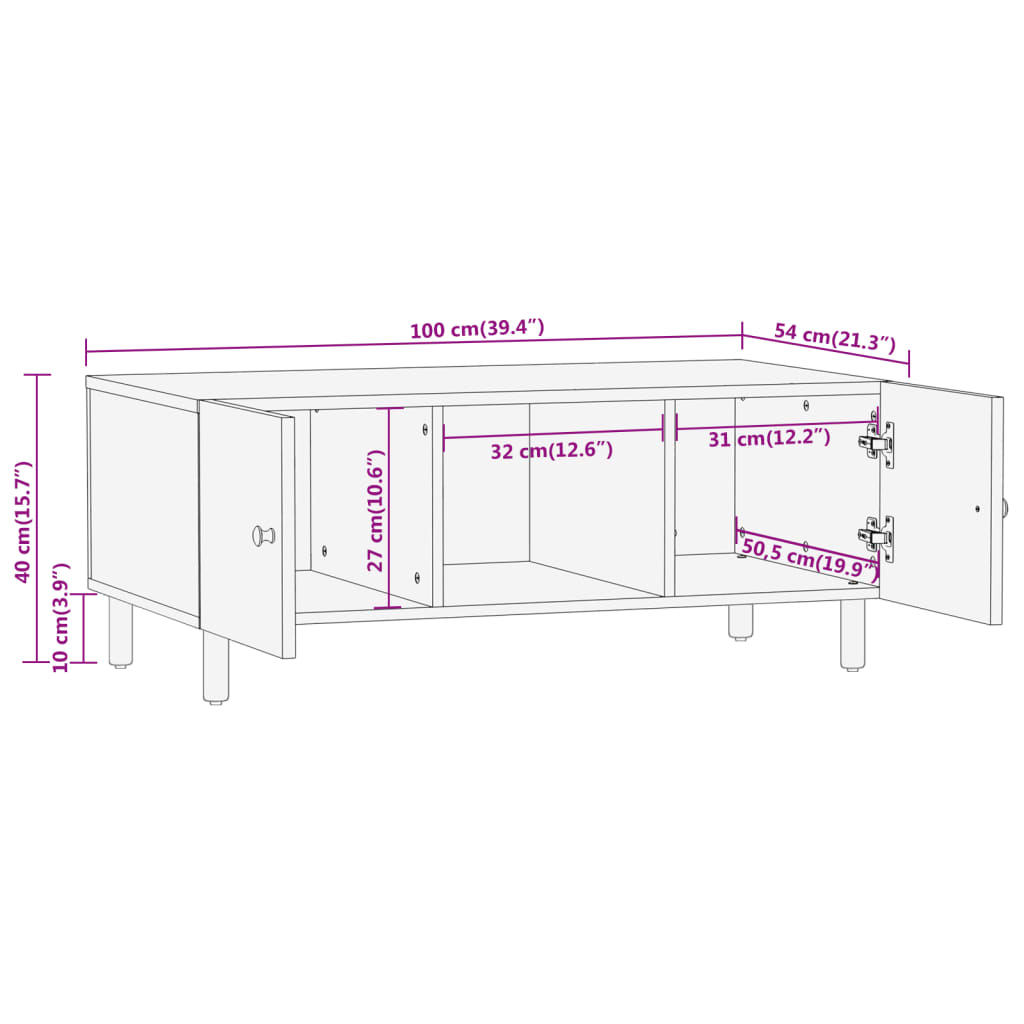 Salontafel 100x54x40 cm massief mangohout