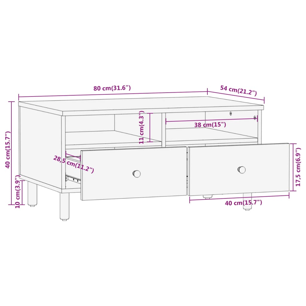 Salontafel 80x54x40 cm massief mangohout