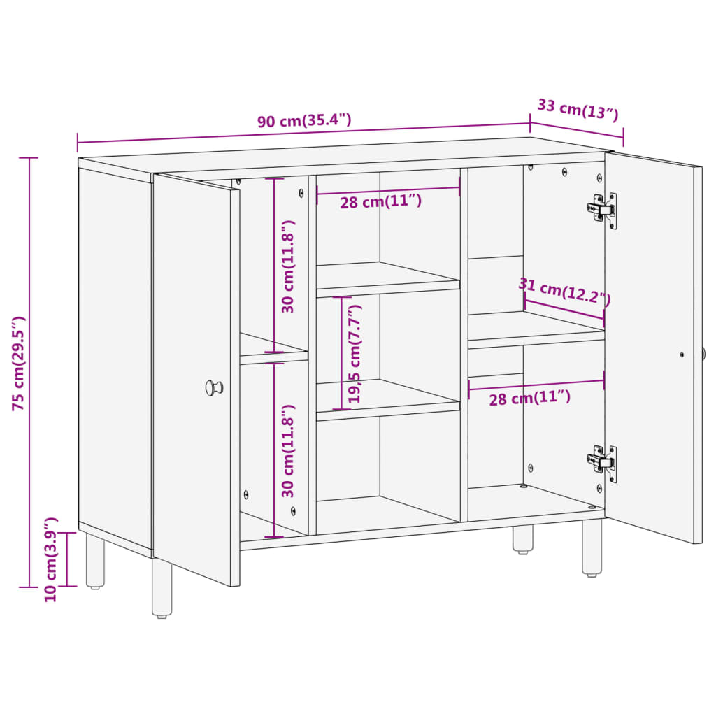 Bijzetkast 90x33x75 cm massief acaciahout