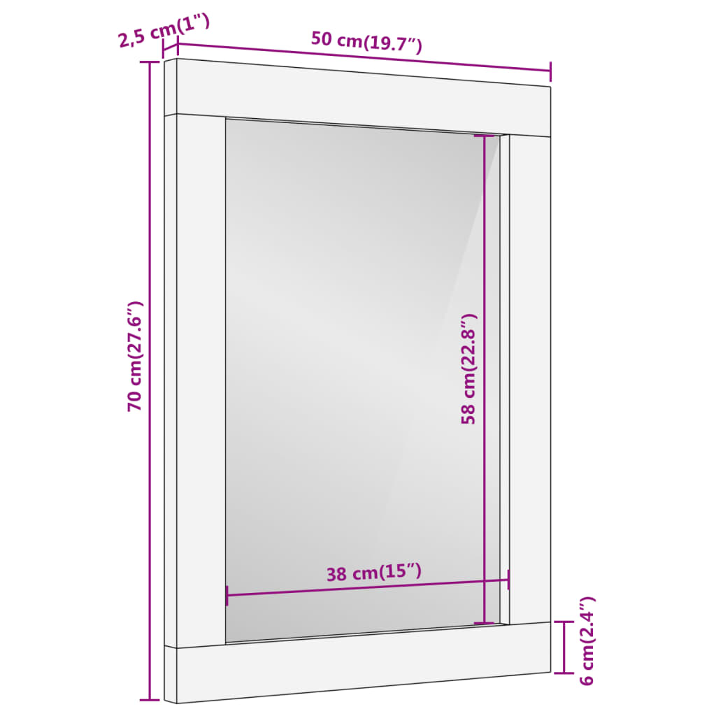 Badkamerspiegel 50x70x2,5 cm massief mangohout en glas