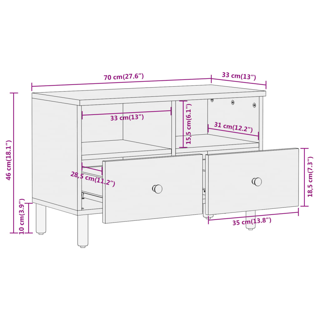 Tv-meubel 70x33x46 cm massief mangohout