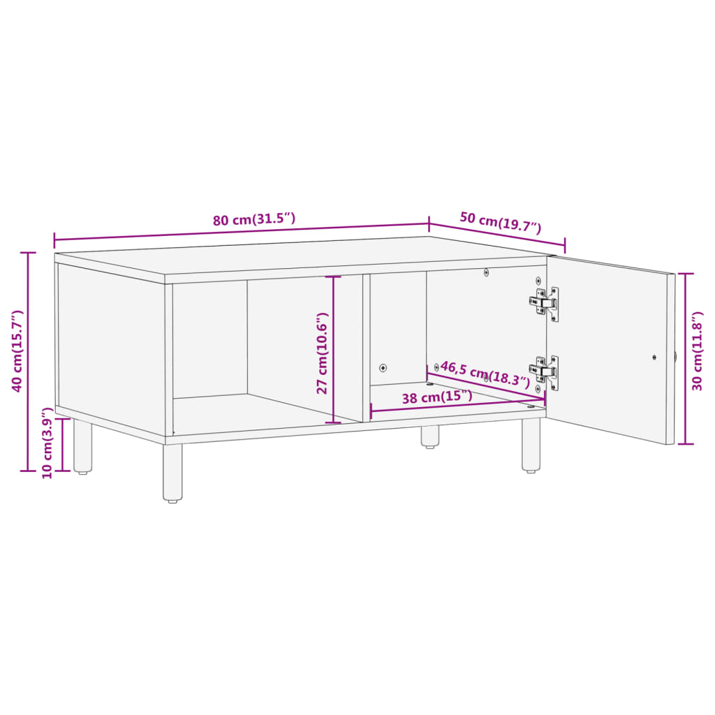 Salontafel 80x50x40 cm massief mangohout