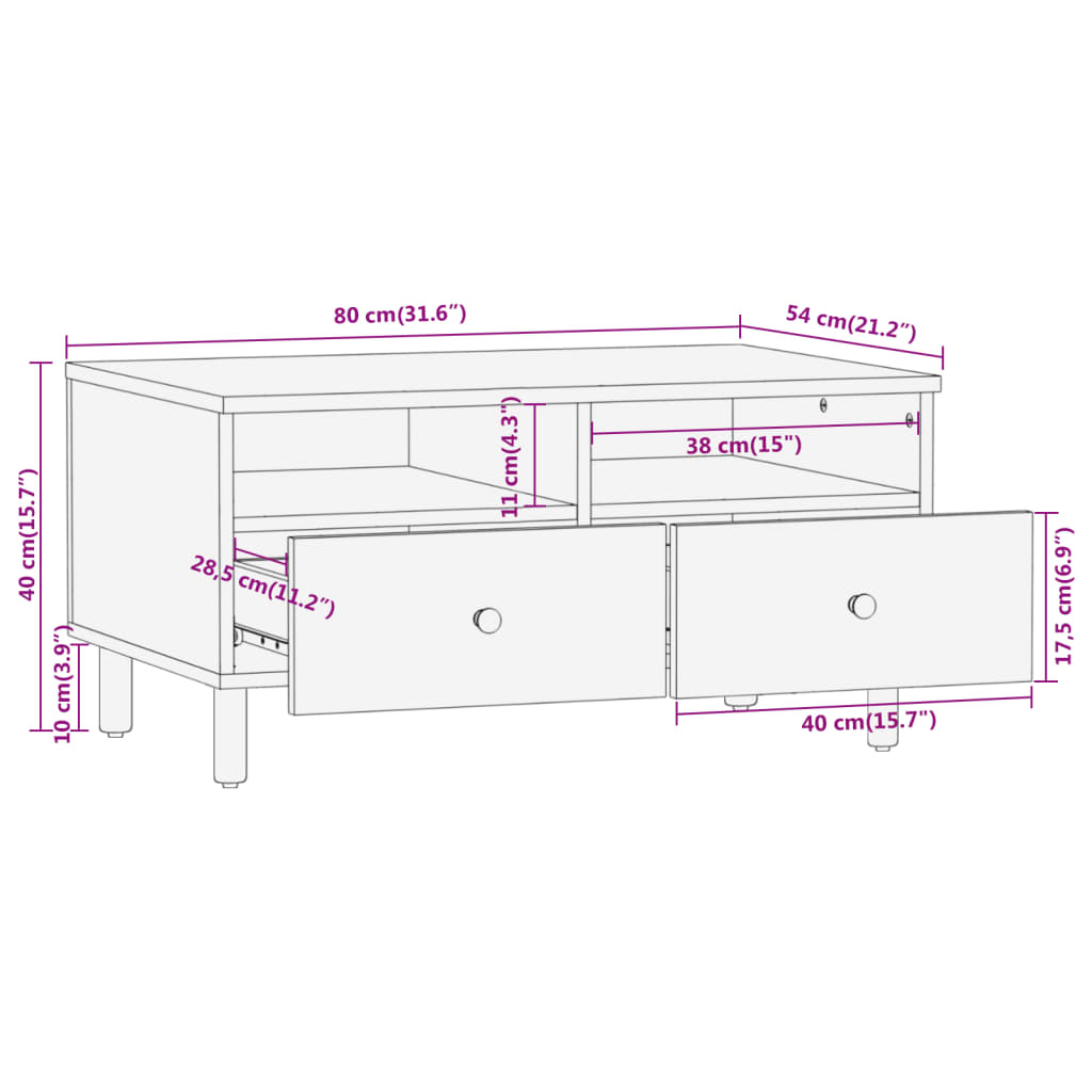 Salontafel 80x54x40 cm massief mangohout