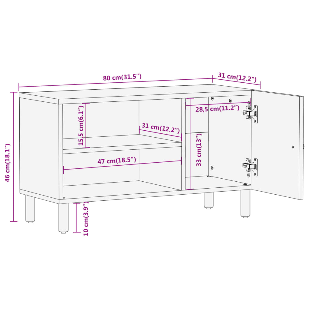 Tv-meubel 80x33x46 cm massief acaciahout