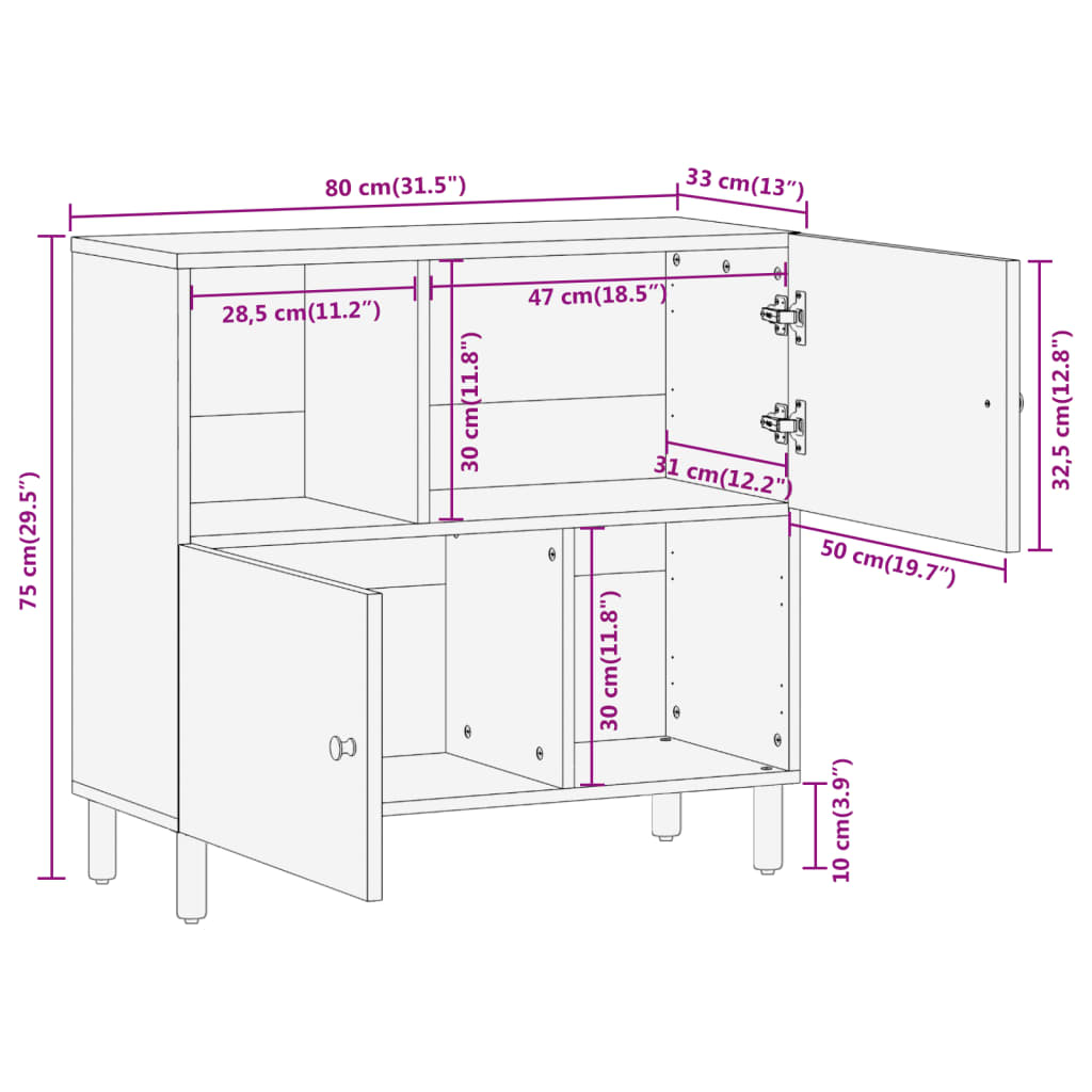 Bijzetkast 80x33x75 cm massief acaciahout