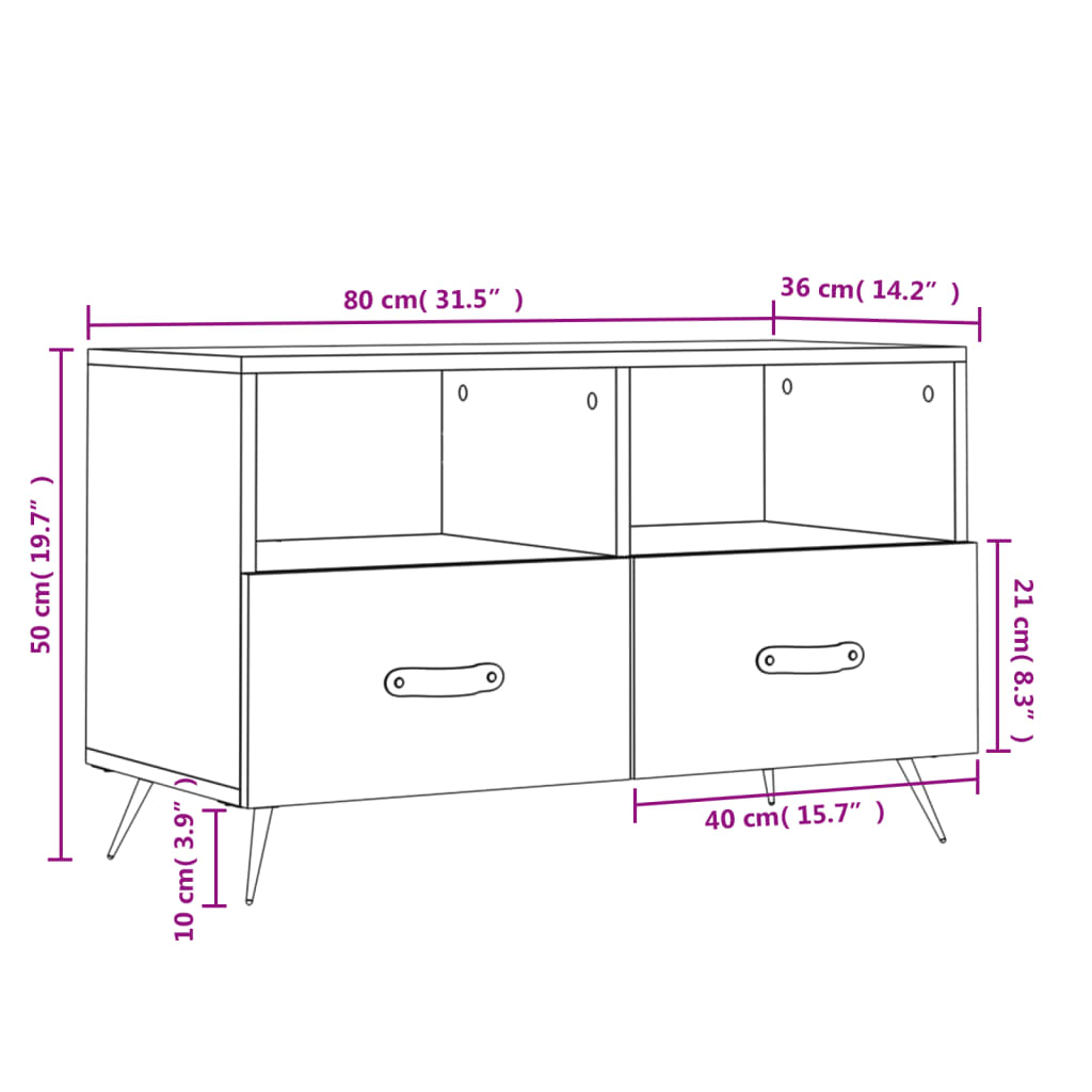 Tv-meubel 80x36x50 cm bewerkt hout eikenkleurig