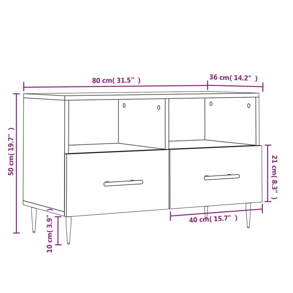 Tv-meubel 80x36x50 cm bewerkt hout eikenkleurig