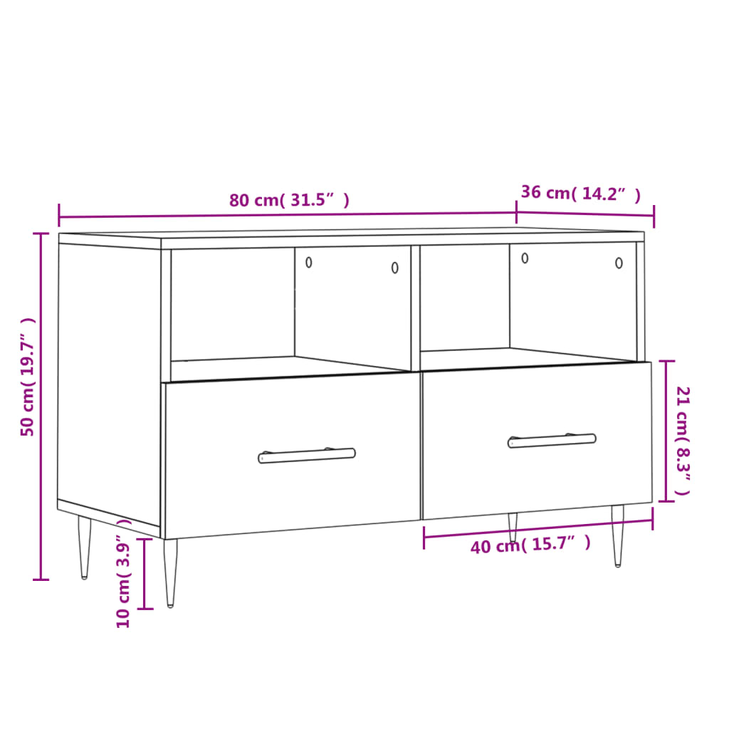 Tv-meubel 80x36x50 cm bewerkt hout eikenkleurig