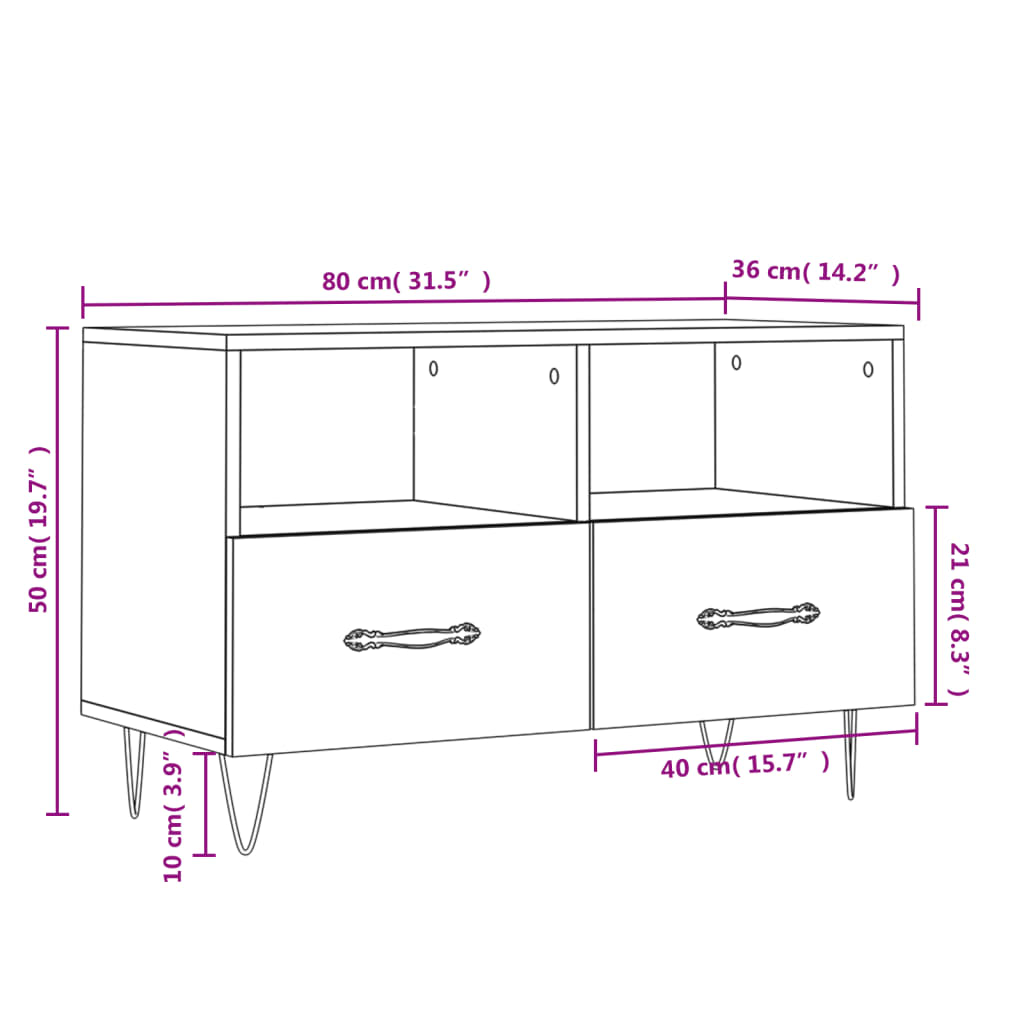 Tv-meubel 80x36x50 cm bewerkt hout bruin eikenkleur