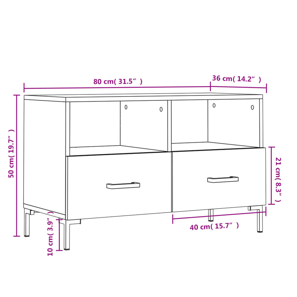 Tv-meubel 80x36x50 cm bewerkt hout eikenkleurig