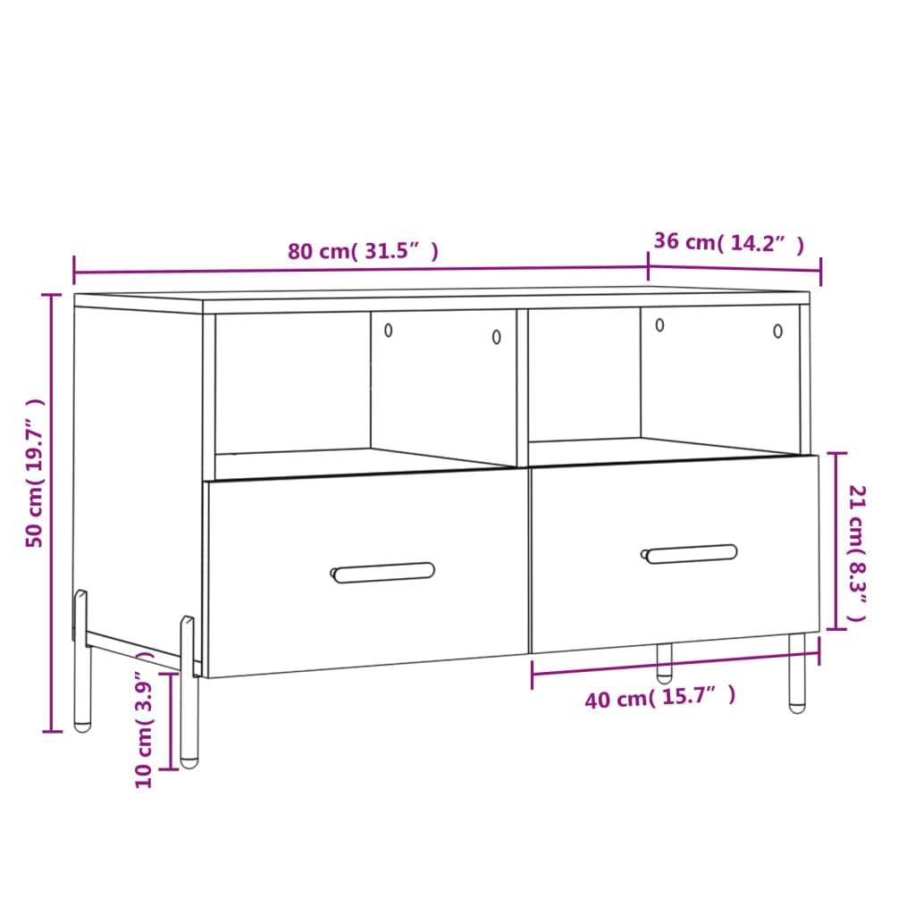 Tv-meubel 80x36x50 cm bewerkt hout