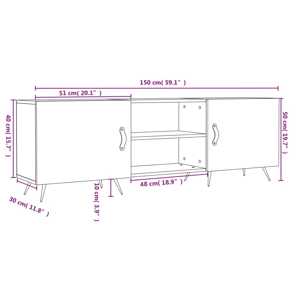 Tv-meubel 150x30x50 cm bewerkt hout