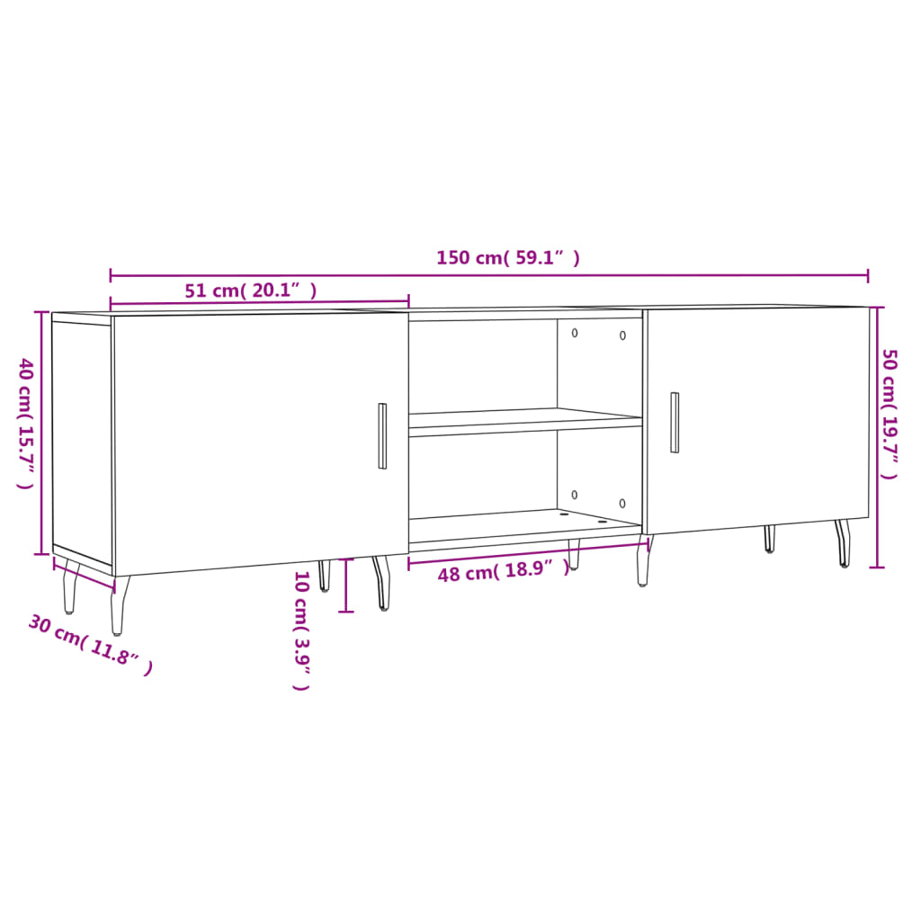 Tv-meubel 150x30x50 cm bewerkt hout