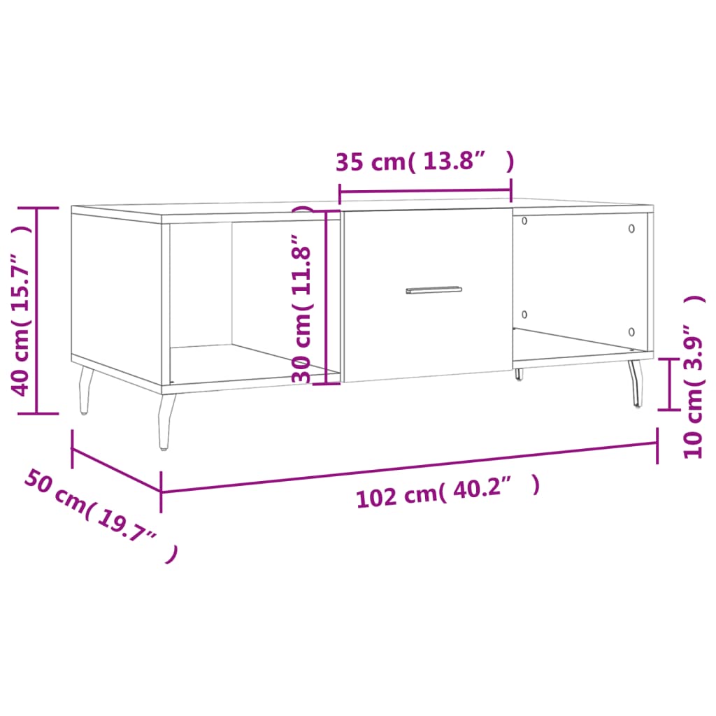 Salontafel 102x50x40 cm bewerkt hout eikenkleurig