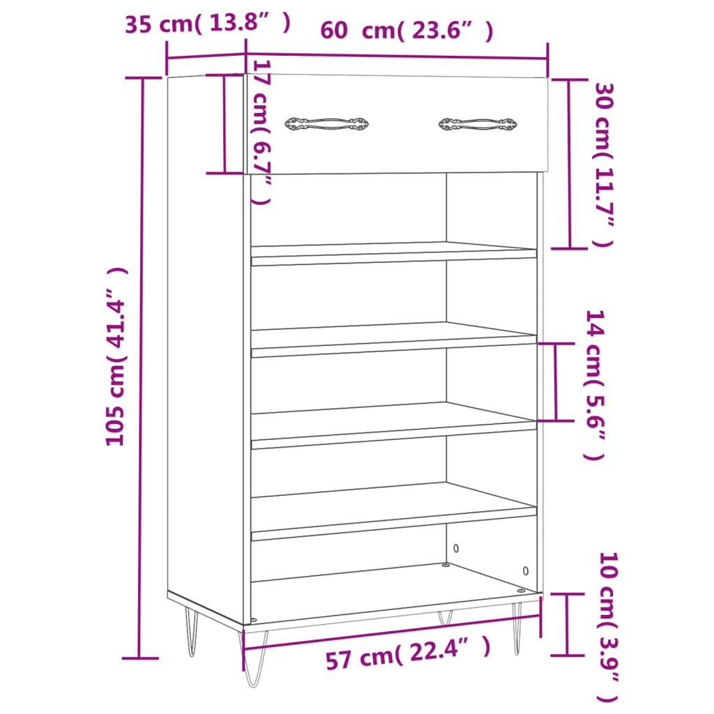 Schoenenkast 60x35x105 cm bewerkt hout eikenkleurig