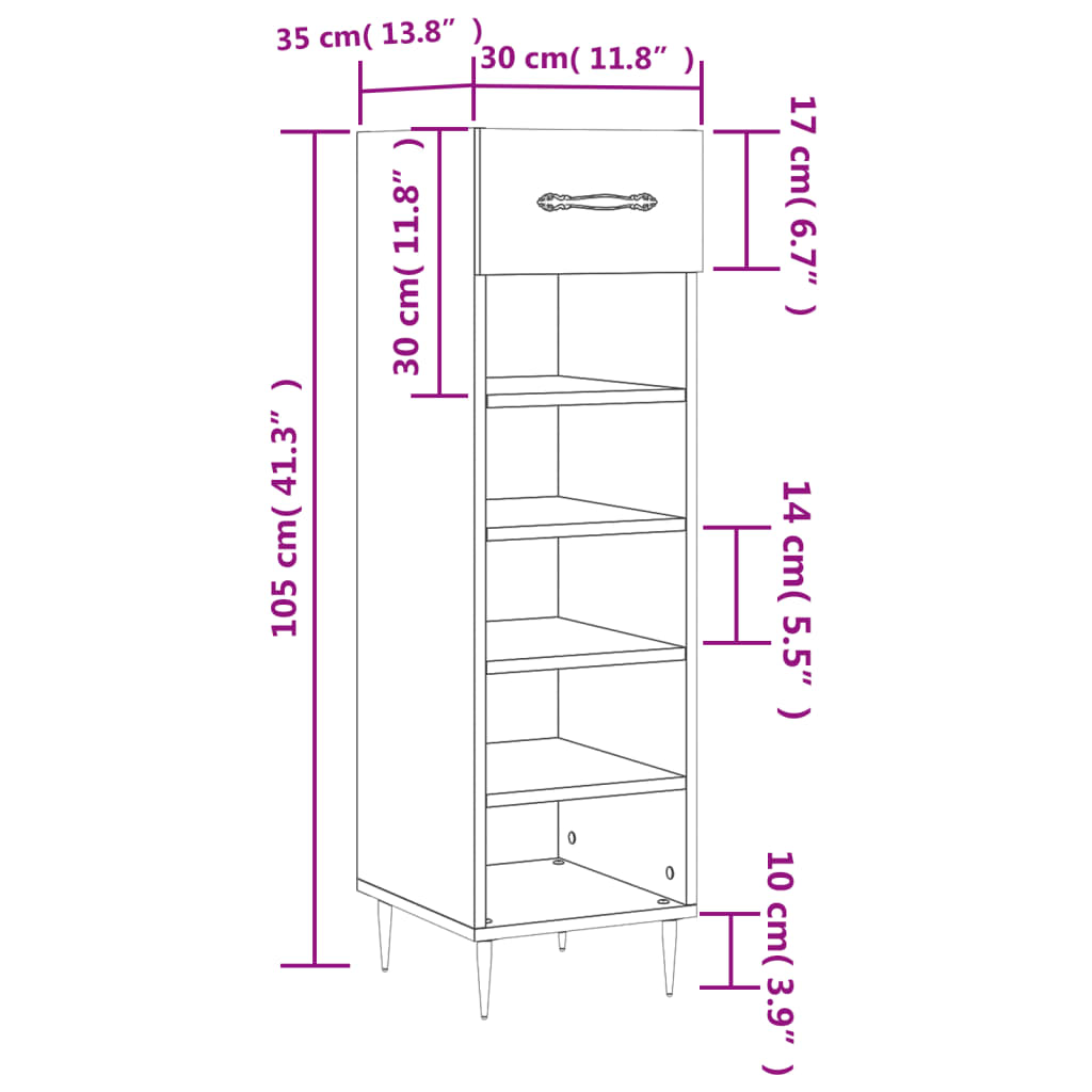 Schoenenkast 30x35x105 cm bewerkt hout