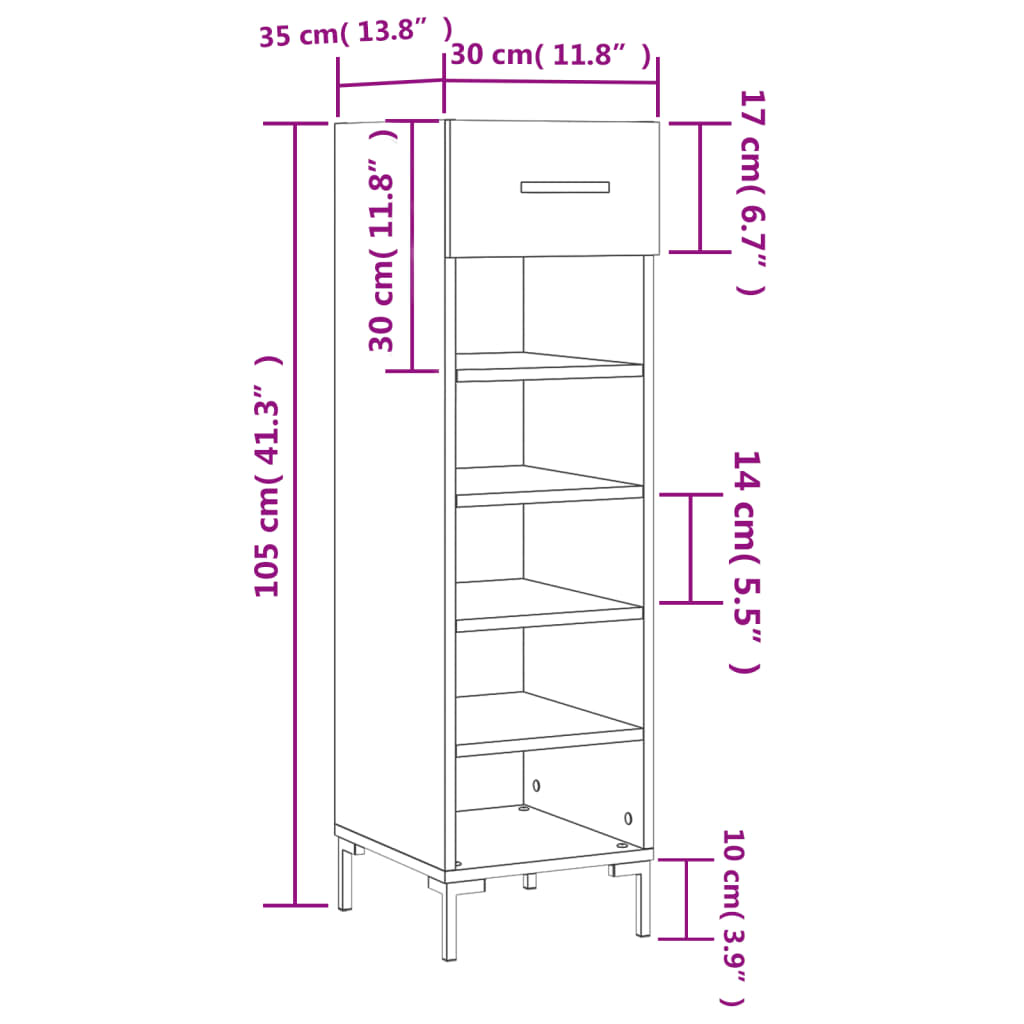 Schoenenkast 30x35x105 cm bewerkt hout