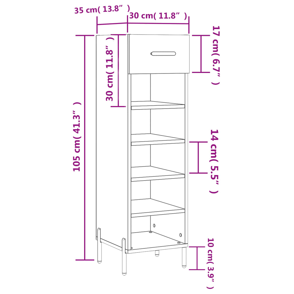 Schoenenkast 30x35x105 cm bewerkt hout