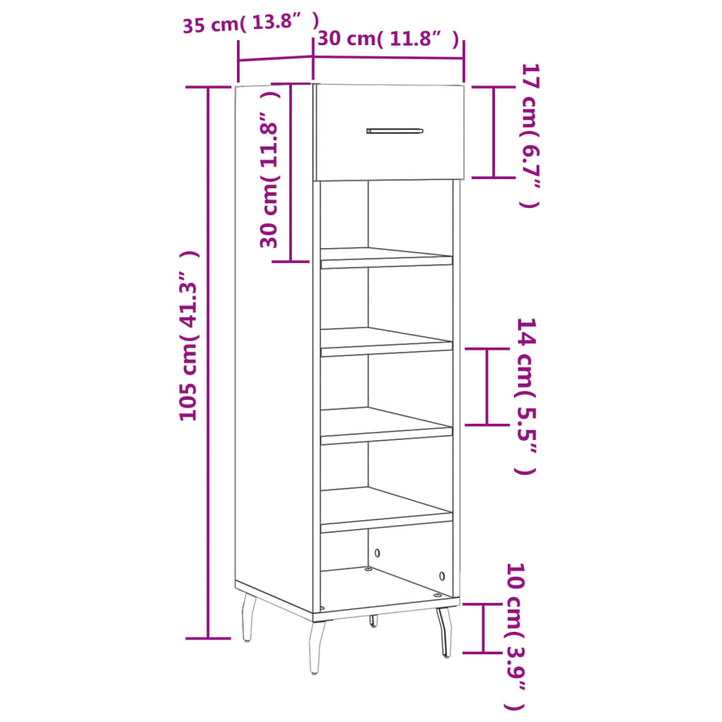 Schoenenkast 30x35x105 cm bewerkt hout