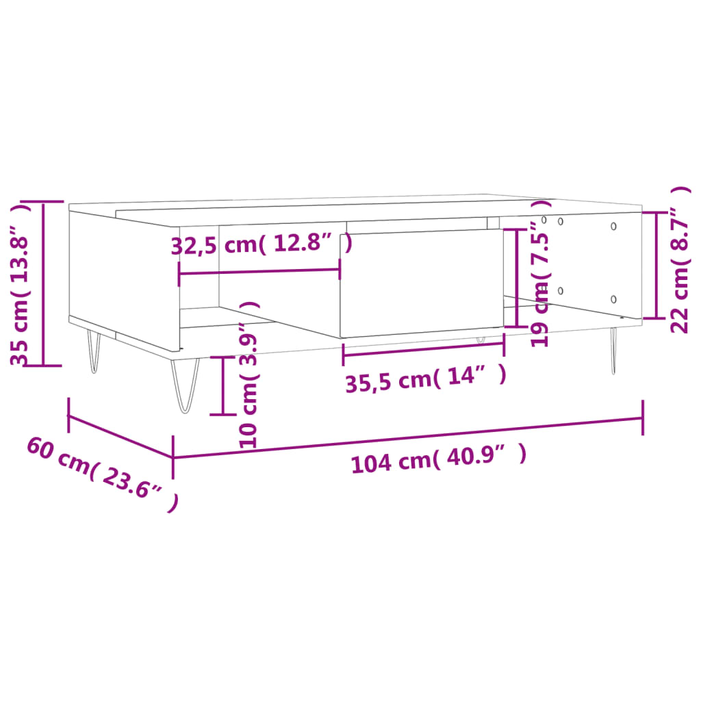 Salontafel 104x60x35 cm bewerkt hout