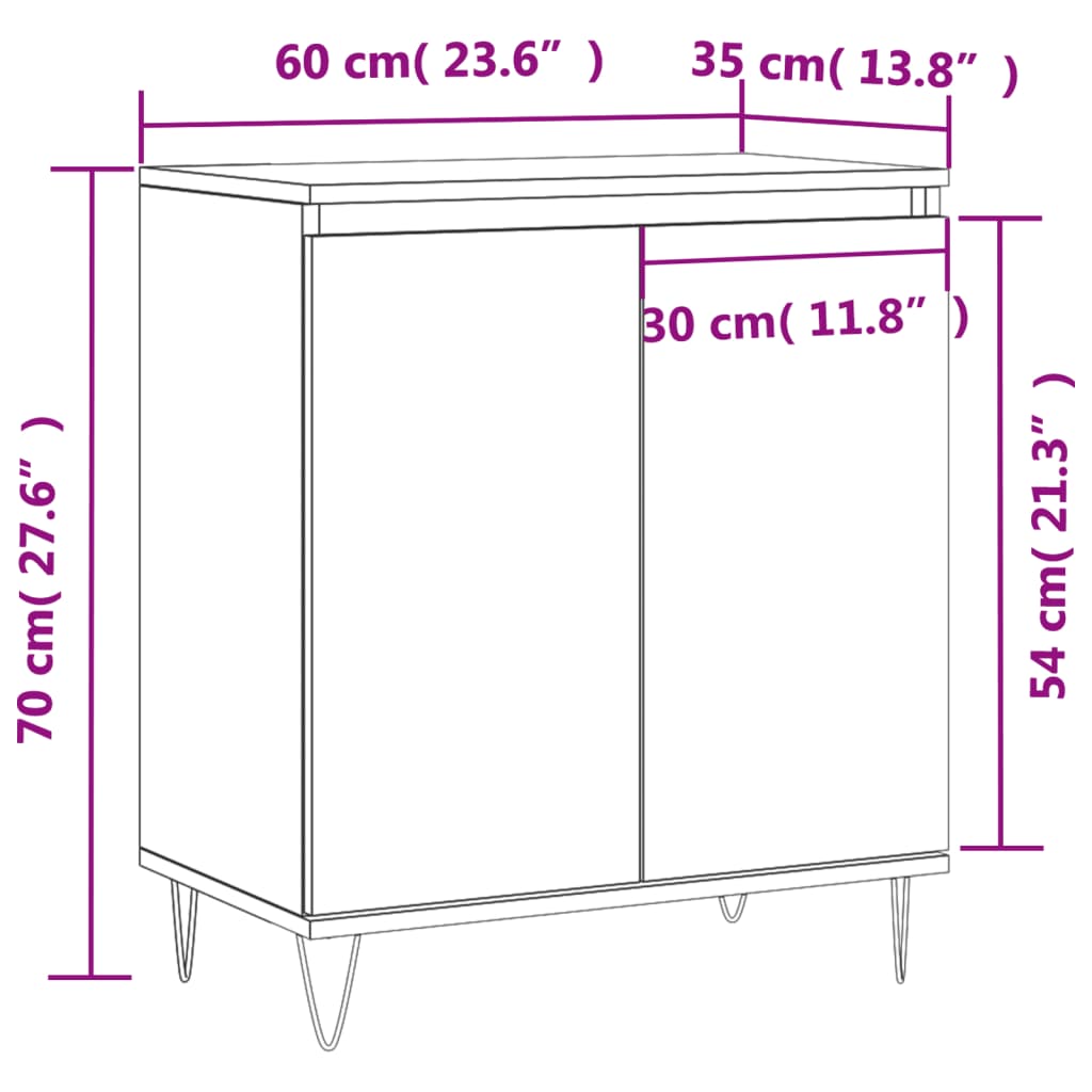 Dressoir 60x35x70 cm bewerkt hout bruin eikenkleur