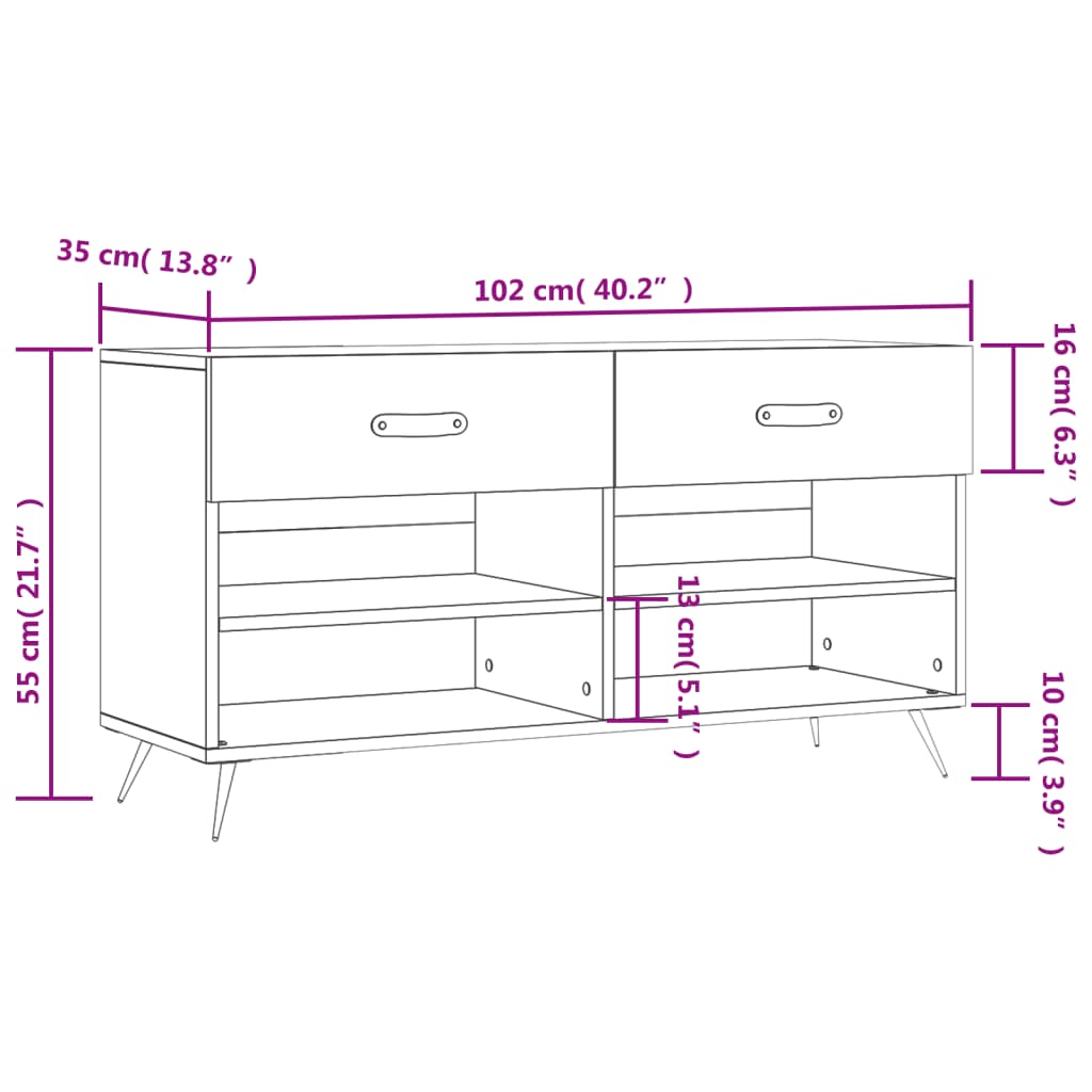 Schoenenbank 102x35x55 cm bewerkt hout