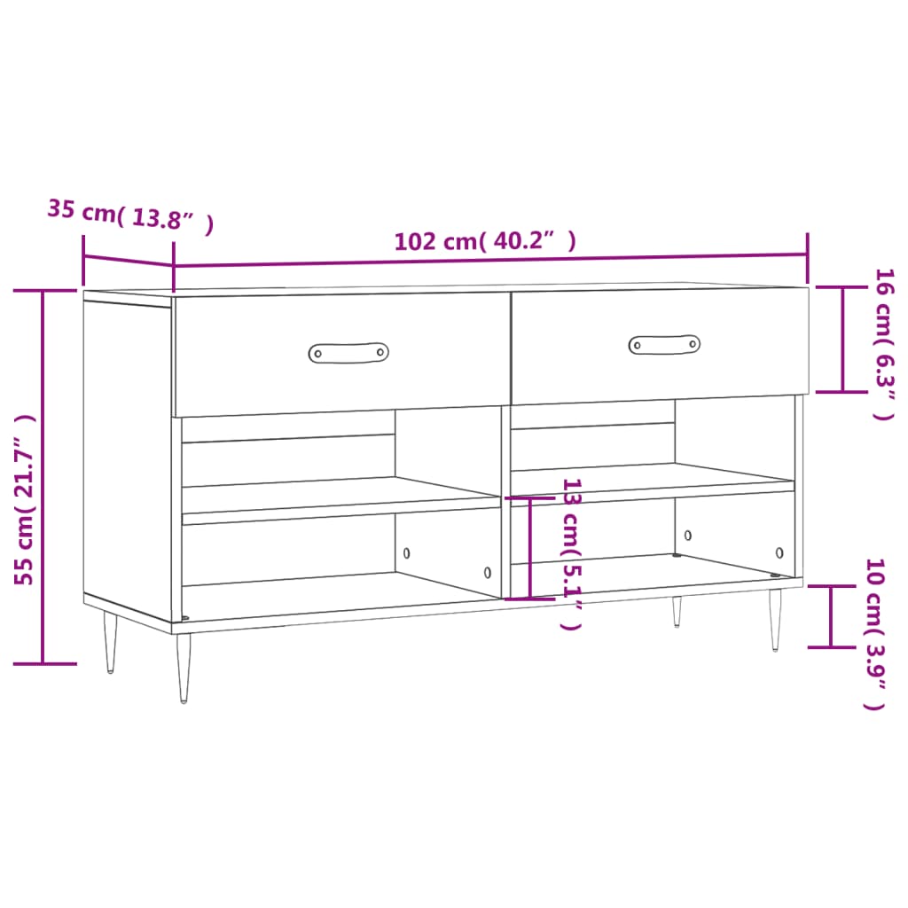 Schoenenbank 102x35x55 cm bewerkt hout