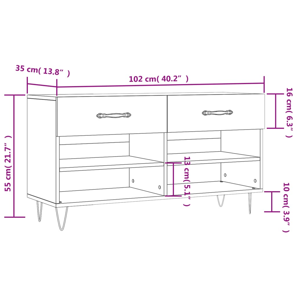 Schoenenbank 102x35x55 cm bewerkt hout