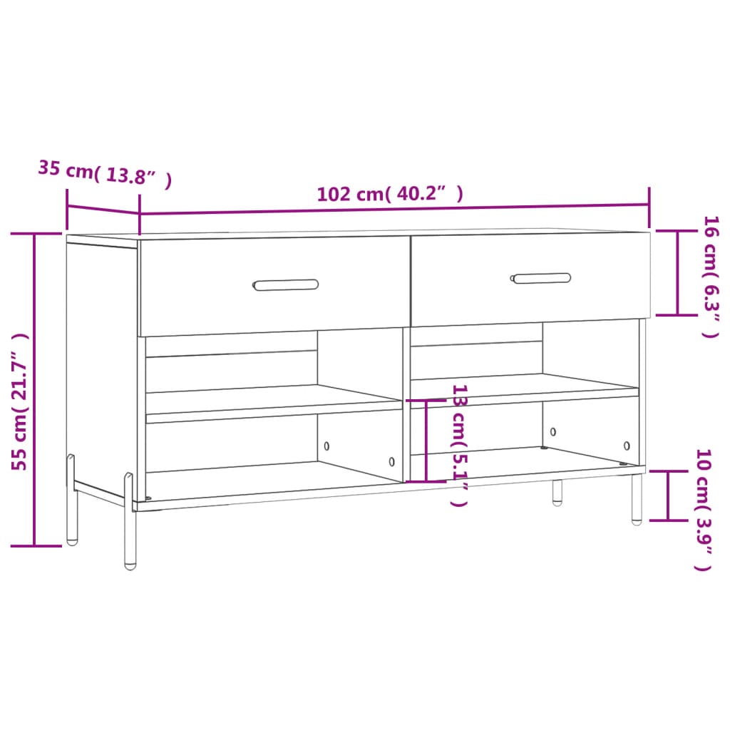 Schoenenbank 102x35x55 cm bewerkt hout