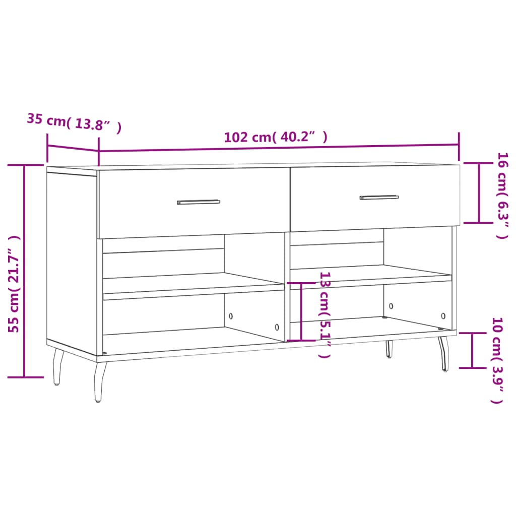 Schoenenbank 102x35x55 cm bewerkt hout