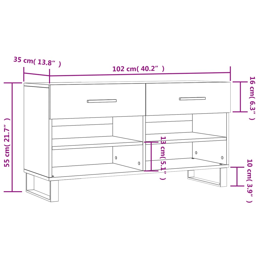 Schoenenbank 102x35x55 cm bewerkt hout