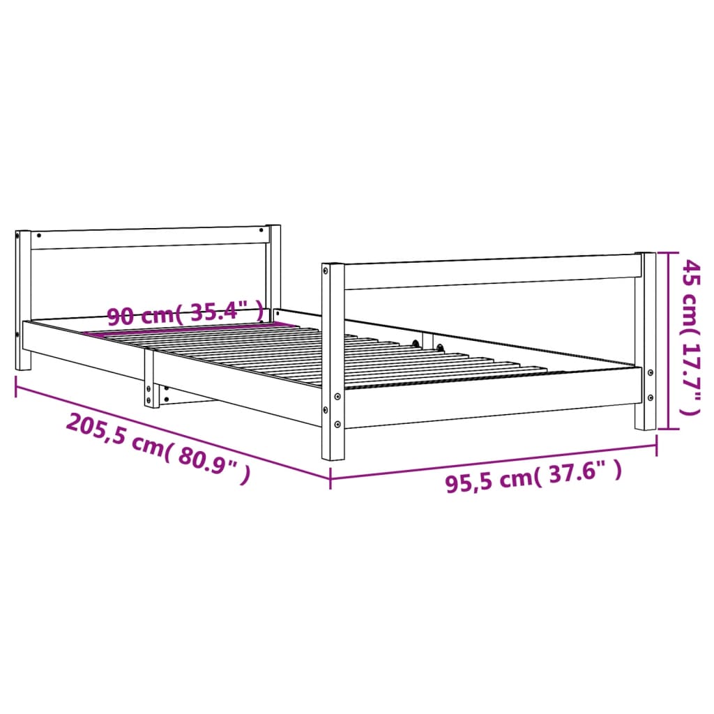 Kinderbedframe 90x190 cm massief grenenhout