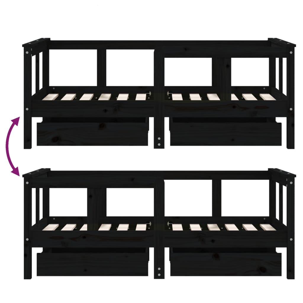 Kinderbedframe met lades 90x200 cm massief grenenhout