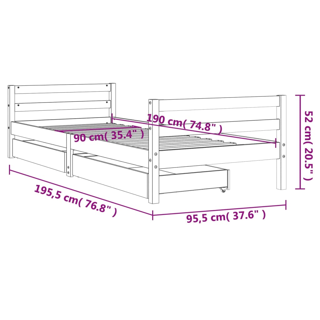 Kinderbedframe met lades 80x200 cm massief grenenhout