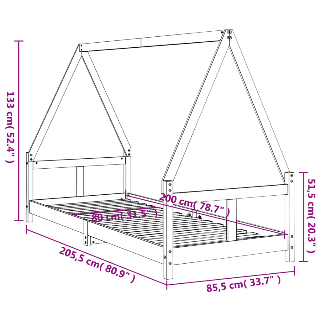 Kinderbedframe 90x200 cm massief grenenhout