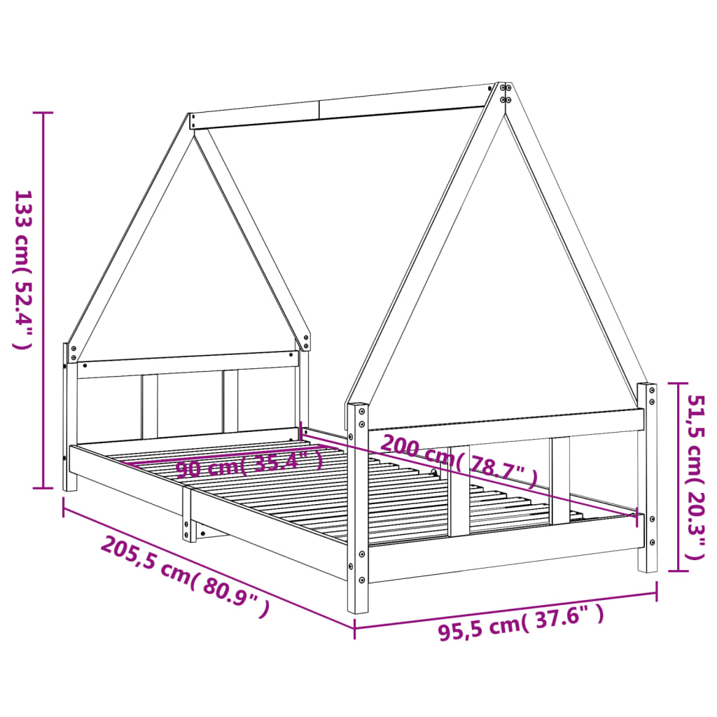 Kinderbedframe 90x200 cm massief grenenhout