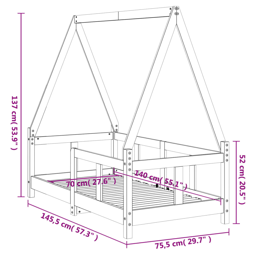 Kinderbedframe 90x200 cm massief grenenhout