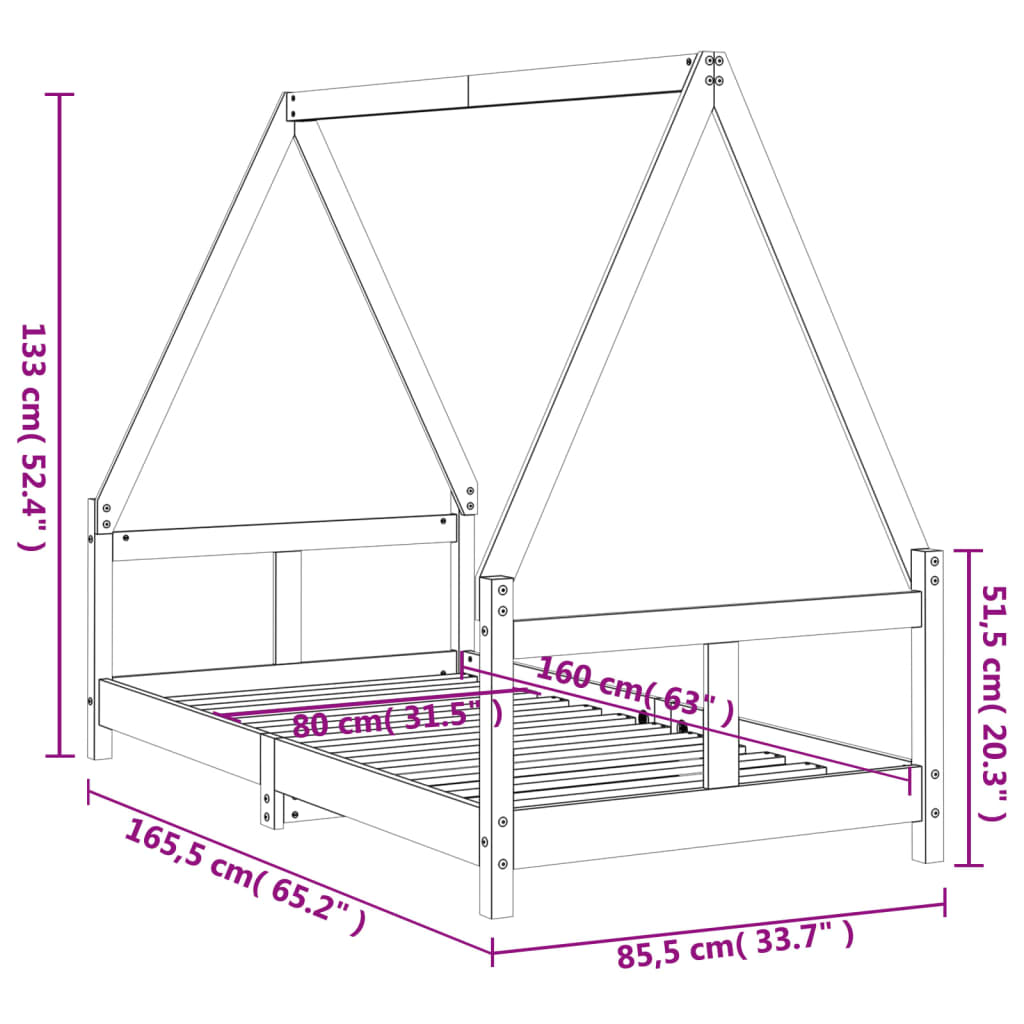 Kinderbedframe 90x200 cm massief grenenhout