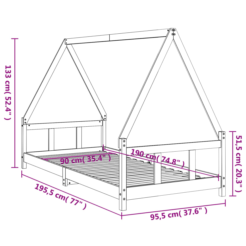 Kinderbedframe 90x200 cm massief grenenhout