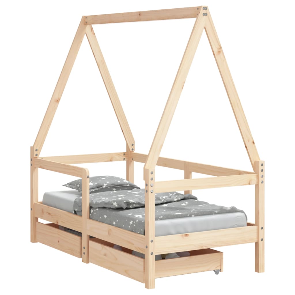 Kinderbedframe met lades 80x160 cm massief grenenhout