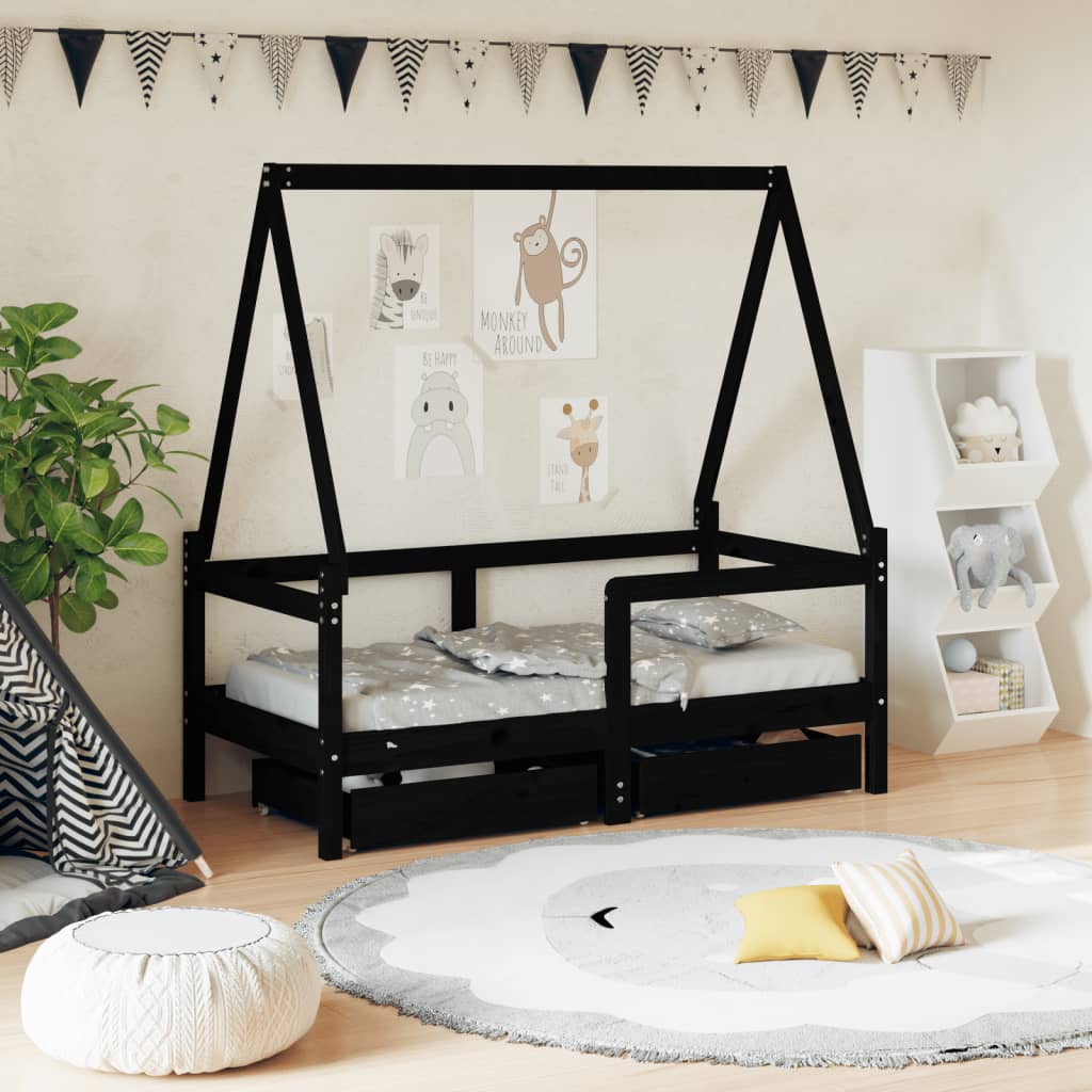 Kinderbedframe met lades 80x160 cm massief grenenhout